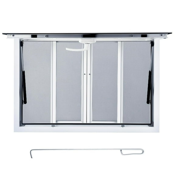 Ladcaser Concession Window 48"x36" Aluminum Alloy Concession Serving Window with 4 Horizontal Sliding Screen Windows & Awning Door & Drag Hook, Stand Serving Window for Food Trucks Concession