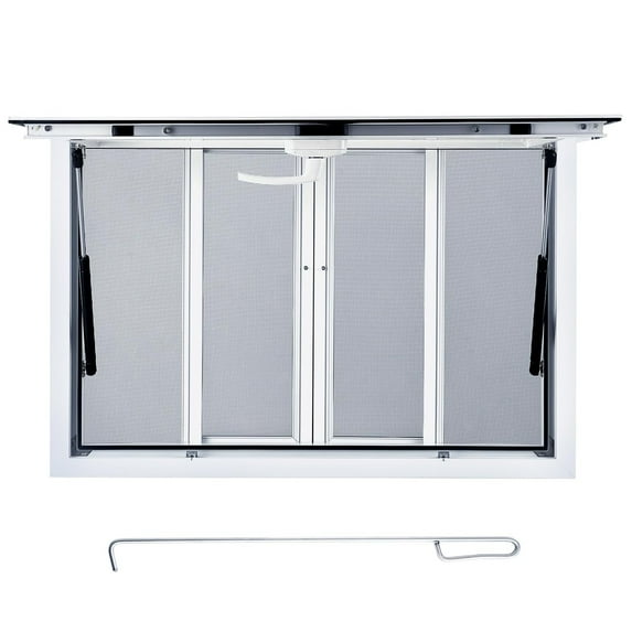 Ladcaser Concession Window 48"x36" Aluminum Alloy Concession Serving Window with 4 Horizontal Sliding Screen Windows & Awning Door & Drag Hook, Stand Serving Window for Food Trucks Concession