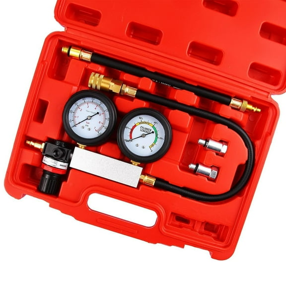 Ladcaser Cylinder Leak Down Tester Engine Compression Diagnosis Tester Kit Dual Pressure Gauges Engine Compression Leakdown Detector Leakage Test Set for Gasoline Engine