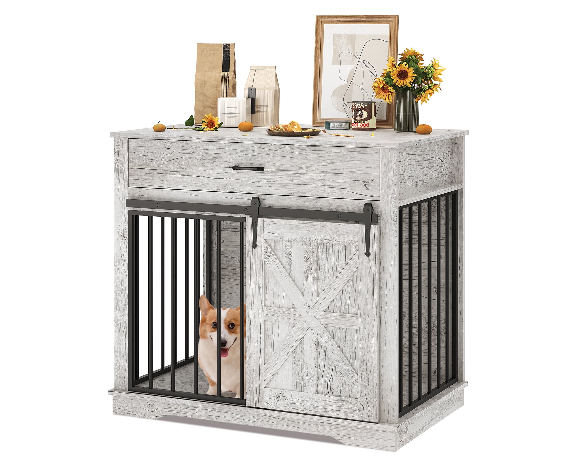 Ladcaser Dog Crate Furniture 37.8" Large Dog Kennel Indoor, Wooden Kennel Table, Indoor Dog House for Large/Medium/Small Dogs