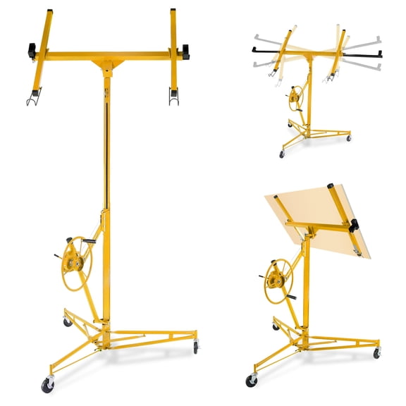 Ladcaser Drywall Lift 150lb Drywall Lift Jack with Wheels,16FT Adjustable Steel Sheetrock Hoist for Ceiling & Wall Installation - Heavy Duty Panel Lifter for Pros & Homeowners