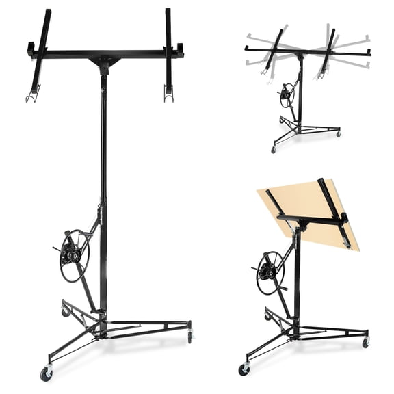 Ladcaser Drywall Lift 150lb Drywall Lift Jack with Wheels,16FT Adjustable Steel Sheetrock Hoist for Ceiling & Wall Installation - Heavy Duty Panel Lifter for Pros & Homeowners