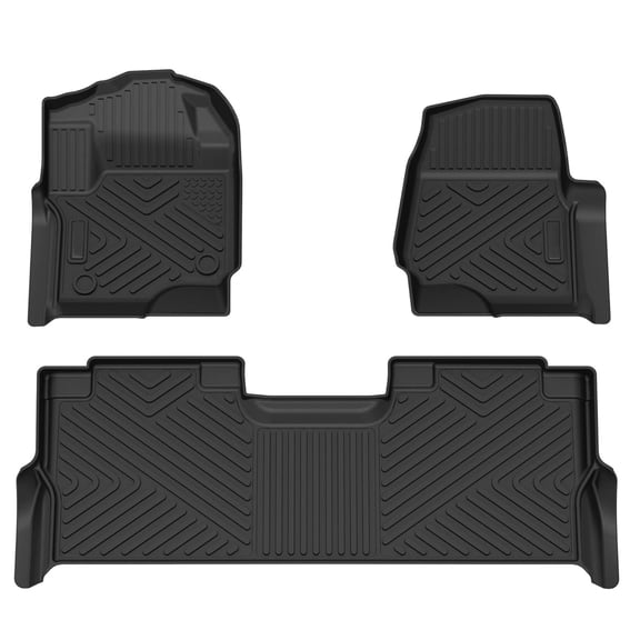 Ladcaser Floor Mats Compatible for Ford F-250 / F-350 Super Duty Crew Cab w/Fold Flat Storage 2017-2024, TPE All-Weather Car Floor Liners, Front & Rear Row Set