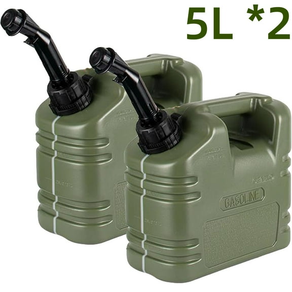 Ladcaser Gas Fuel Can Storage Container 1 Gallon Spill-Proof Tank with Visible Stripe, Set of 2, 5L Green