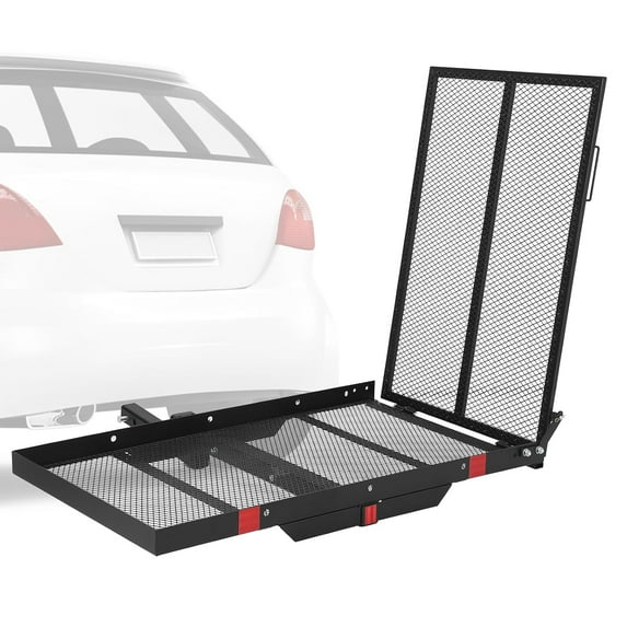 Ladcaser Hitch Mounted Cargo Carrier Mobility Scooter and Wheelchair Carrier Rack Luggage Basket Disability Medical Lift Rack, 500lbs Load Capacity, 46.2" x 26.8" x 3" Black