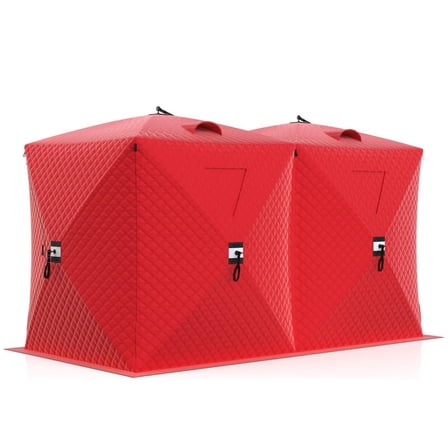 Ladcaser Insulated Ice Fishing Shelter 6-8 Person, Quick Setup Portable Hub Tent, Windproof Thermal Shanty for Winter Ice Fishing with Carry Bag