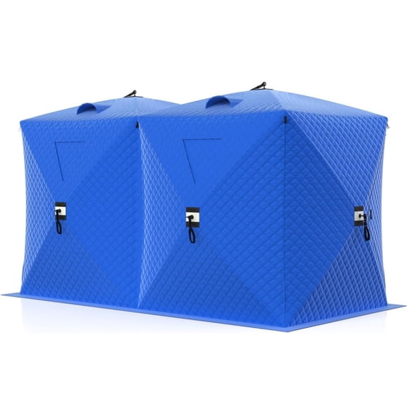Ladcaser Insulated Ice Fishing Shelter 6-8 Person, Quick Setup Portable Hub Tent, Windproof Thermal Shanty for Winter Ice Fishing with Carry Bag