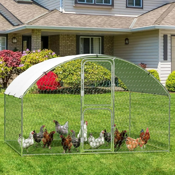 Ladcaser Large Metal Chicken Coop 9.8' x 6.5' x 6.5' for Yard, Walk-in Poultry Cage with Double Door & Waterproof Cover, Chicken Run for Outdoor Backyard Farm, Doom Roof