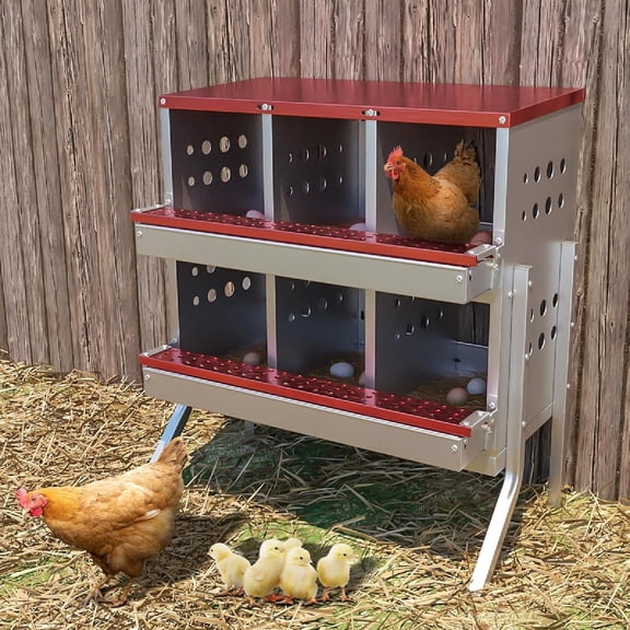 Ladcaser Metal Chicken Nesting Box for Laying Eggs, Rustproof Wall-mountable Roll Away Chicken Laying Boxes for Hens, Waterproof, Ventilated with Perch, 6 Compartments with Legs
