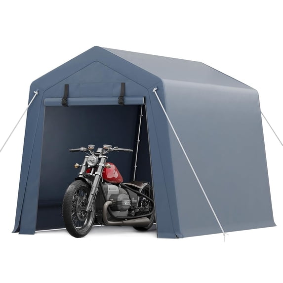 Ladcaser Outdoor 7'x12' Portable Storage Shelter, Heavy Duty Carport with Roll-up Ventilated Zipper Door and Windows, Gray