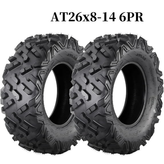 Ladcaser Pack of 2 26x8-14 ATV Tires 6PR All Terrain 26x8-14 TL ATV UTV Trail Sand Mud Off-Road Tires, Tubeless, Black