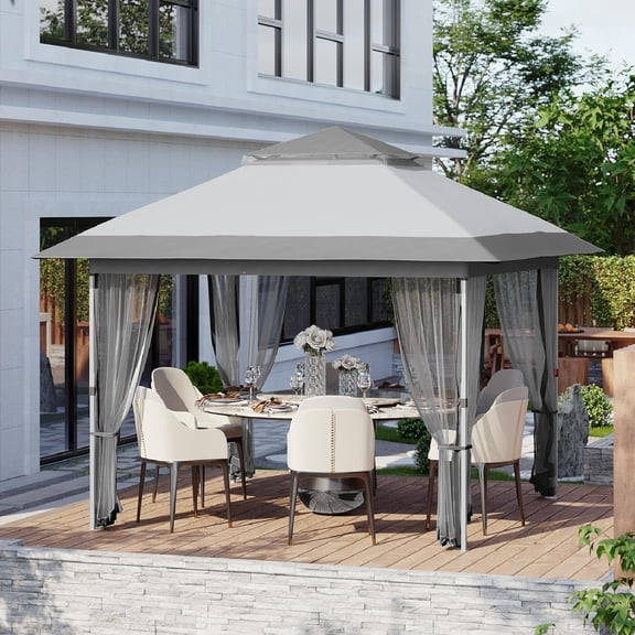 Ladcaser Pop Up Canopy Gazebo 12'x12' Outdoor Canopy Tent with Mosquito Netting, Pop Up Canopy Tent with Curtains/Adjustable Height/Wheeled Carrying Bag for Patio Garden Backyard Lawn