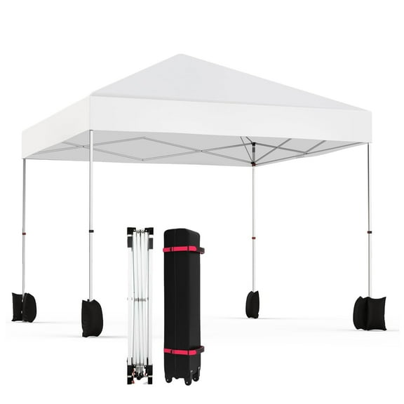 Ladcaser Pop Up Canopy for Outdoor Patio 10' x 10' Portable Canopy Tent with Wheeled Bag, Commercial Instant Tent Shade and Shelter for Events Parties Camping, White