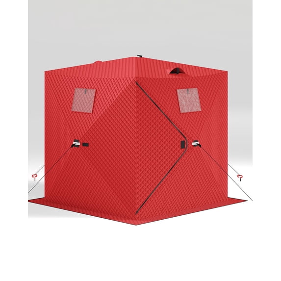 Ladcaser Pop-up Ice Fishing Tent for 3-4 Persons Insulated Portable Ice Fishing Shelter w/ Zippered Door, Wind Rope & Anchors, 70.8"x70.8"x77.74" Red