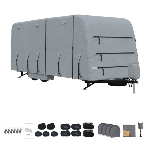 Ladcaser RV Cover Trailer Covers Heavy Duty Exterior Covers 4 Layers, Waterproof, Breathable, UV-Resistant and with Windproof Straps, Camper Cover for Trailer RV 18-35 FT