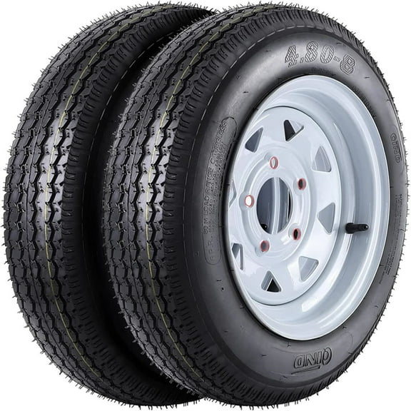 Ladcaser Set of 2 4.80-8 4.80x8 480-8 4.80-8 Trailer Tires with 8" Rims, 5 Lug on 4", Load Range C, 6-Ply PR, 760lbs Load Capacity, Black