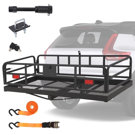 Ladcaser Trailer Hitch Cargo Rack, Folding Hitch Mount Cargo Carrier with High Side Rails, Cargo Carrier Fits 2" Receiver for RV Truck SUV, 500 lbs Weight Capacity, 60"x24"x14.9"
