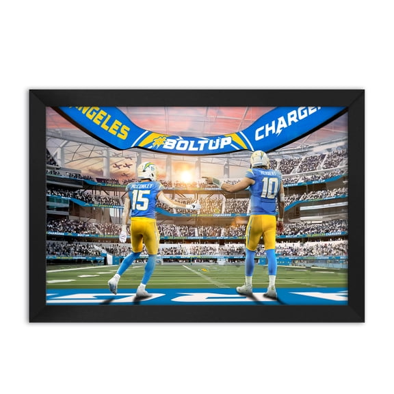 Ladd McConkey and Justin Herbert Los Angeles Chargers Framed Two-Player Art Print