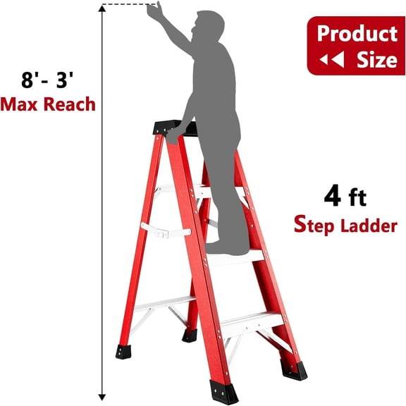 Ladder 4-Foot Fiberglass Step Ladder, 330 lb Capacity Type IA, Heavy Duty Folding Platform Step ladders for Home, Work, and Industrial Use$$Tools