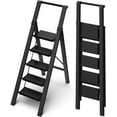 thumbnail image 1 of 5 Step Ladder, Lightweight Folding Step Stool with Convenient Handgrip,Aluminum 330lbs Capacity Step Ladder for Office,Household,Kitchen(Black), 1 of 8