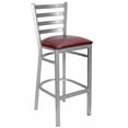 thumbnail image 1 of Ladder Back Bar Stool with Silver Frame and Burgundy Vinyl Seat by Chivari, 1 of 13
