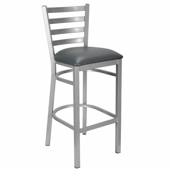 Ladder Back Bar Stool with Silver Frame and Dark Gray Vinyl Seat by Chivari