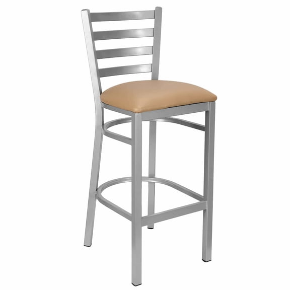 Ladder Back Bar Stool with Silver Frame and Tan Vinyl Seat by Chivari