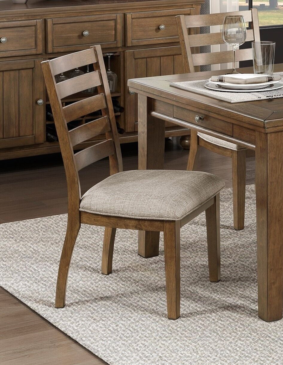 Beige Upholstered Wood Ladderback Side Chair