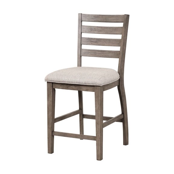 Ladder Back Counter Height Stools (2 Pieces) | Good for Casual Gatherings at the Counter | Solid Wood and MDF with Gray Finish | Comfortable Polyester Upholstered Seats