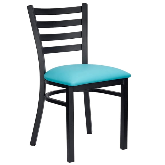 Ladder Back Restaurant Chair with Black Metal Frame and Light Blue Vinyl Seat by Chivari