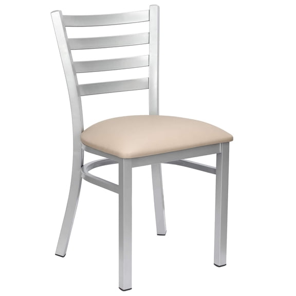 Ladder Back Restaurant Chair with Silver Frame and Light Gray Vinyl Seat by Chivari