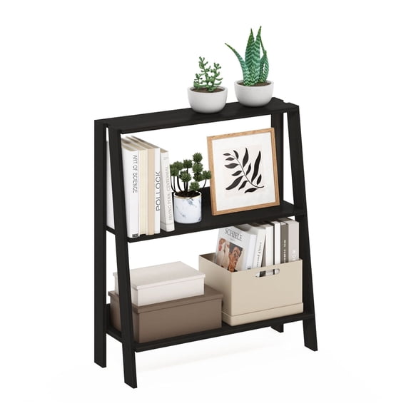 Ladder Bookcase 3 Tier Espresso - Display Shelf for Living Room, Bedroom, Home Office - Angled Frame, Compact Design, Durable Wood