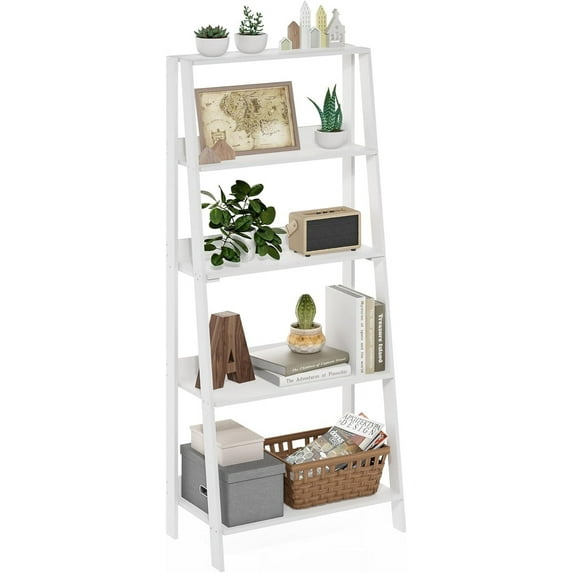 Ladder Bookcase Display Shelf, 5-Tier, White