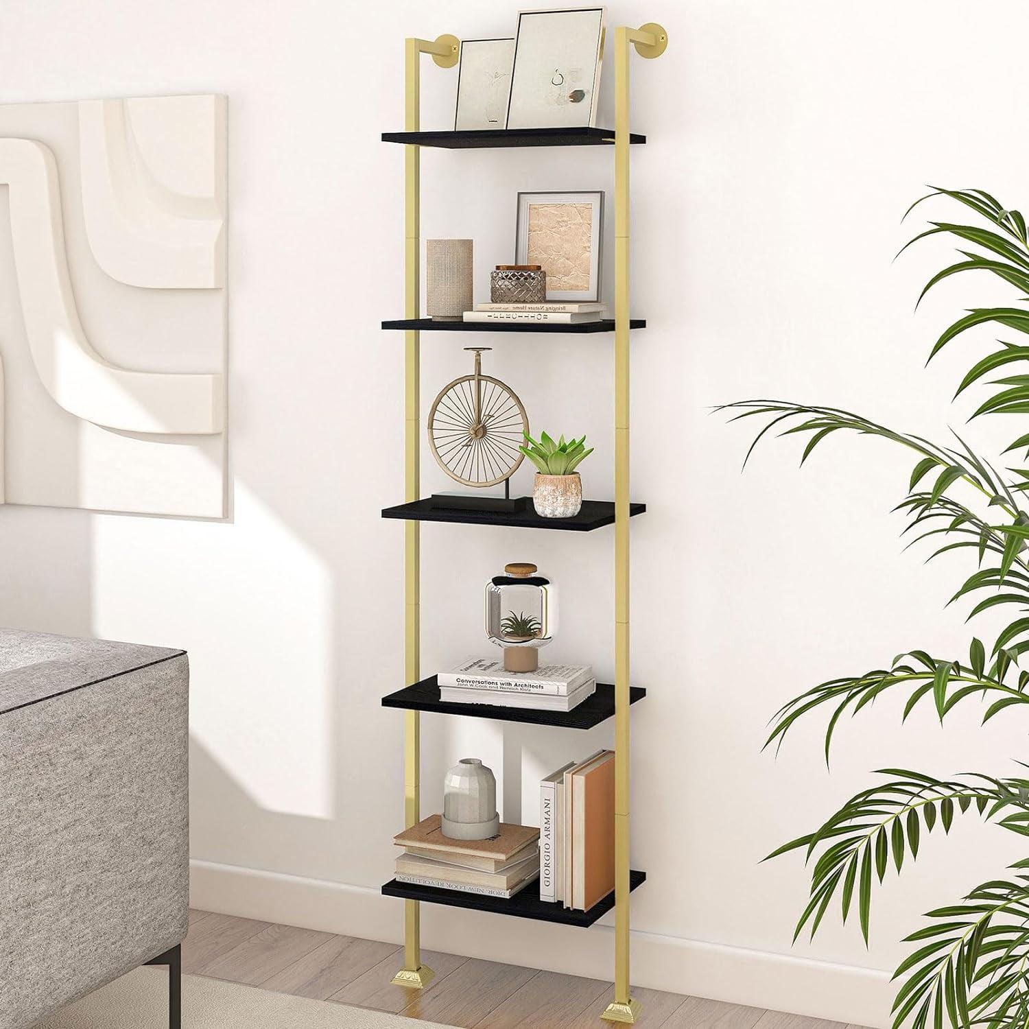 Ladder Bookcase, Tall Narrow Bookshelf For Small Spaces, Modern Book