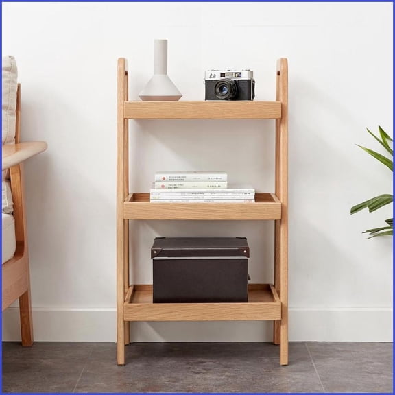 Ladder Bookshelf, 3-Tier Solid Oak Multi-Functional Storage | Yellow | Solid Wood