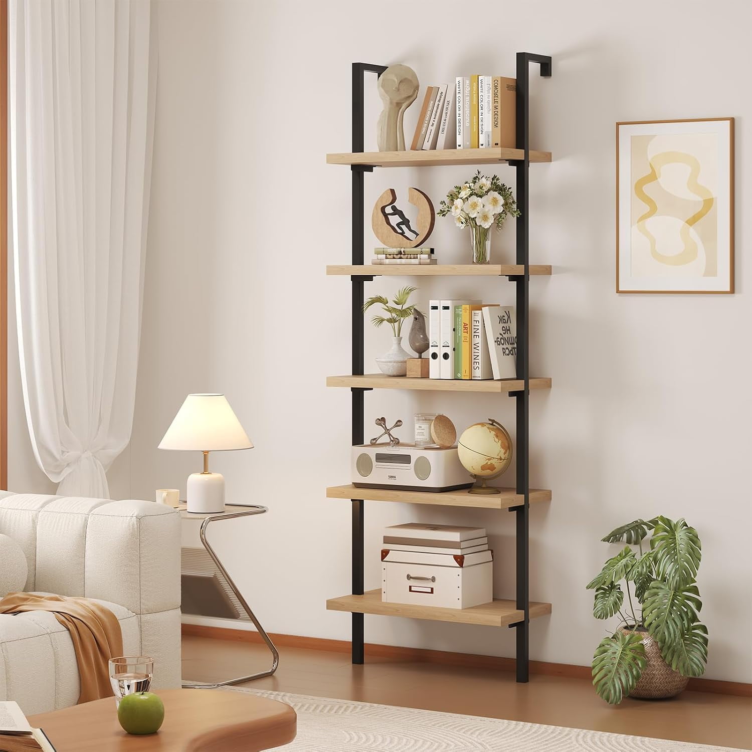 Ladder Bookshelf, 5 Tier Book Shelf, Wall Mount Bookshelves and ...