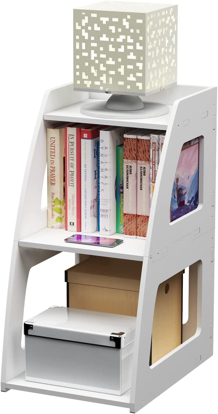 Ladder Bookshelf Bookcase Small, 3-Tier End Table Bed Side Table ...