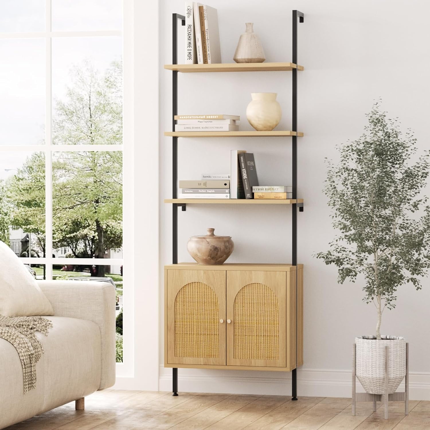 Ladder Bookshelf with 6 Tier Wall Mount Ladder Bookcase with