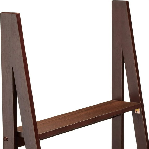 Ladder Bookshelf Organizer, Solid Rubberwood Frame, 5 Shelves, 14" D x 24.8" W x 70.1" H