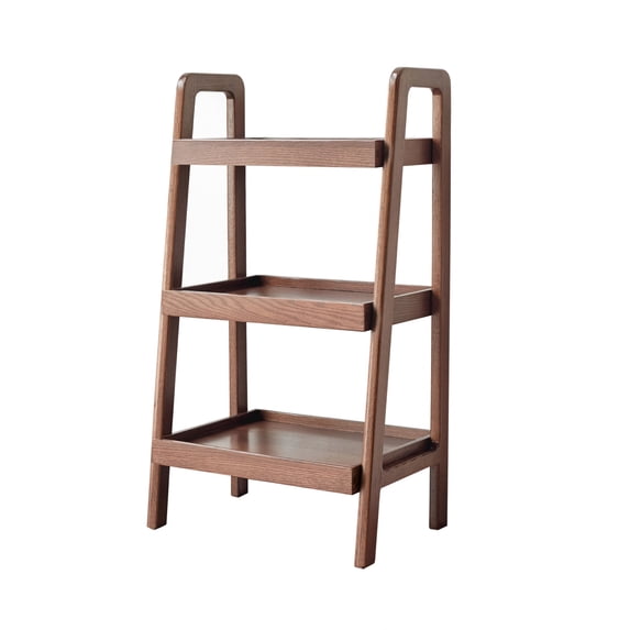 Ladder Bookshelf, Solid Oak Wood Standing Shelf 3-Tiers Ladder Bookshelf with Open Storage Floor Bookcase, Side Table for Bathroom, Living Room, Bedroom, Hallway, Patio, Kitchen, Walnut