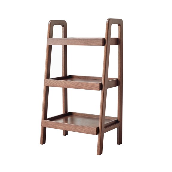Ladder Bookshelf, Solid Oak Wood Standing Shelf 3-Tiers Ladder Bookshelf with Open Storage Floor Bookcase, Side Table for Bathroom, Living Room, Bedroom, Hallway, Patio, Kitchen, Walnut