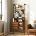Ladder Bookshelf with Storage Mid Century Modern Bookshelf Wall