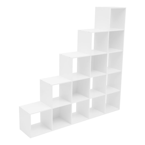 Ladder Cube Storage Bookcase, L-Shaped Corner Shelf, 15-Cube Organizer for Home & Office
