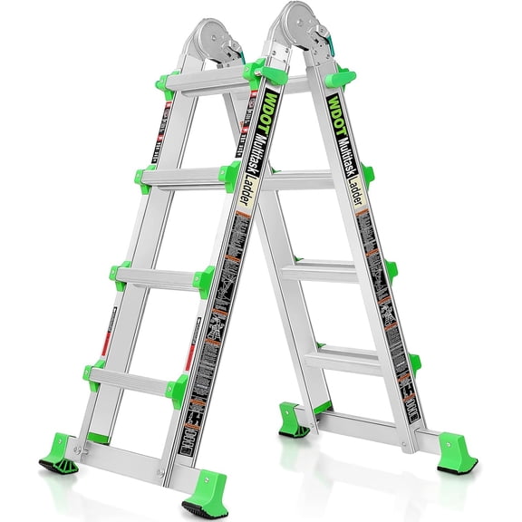 Ladder, Extension Ladders for Home Stairs 14 Ft, 4 Step Multi Position A Frame Ladder with Stabilizer Bar, Compact Folding, 330 lbs Telescopic Aluminum Adjustable Ladders