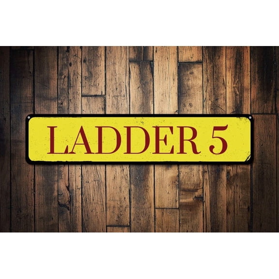 Ladder Number Sign Firehouse Sign Fireman Man Cave Sign Firehouse Decor Firefighter Sign - Ladder Decor - Size: 16 x 4 Inches