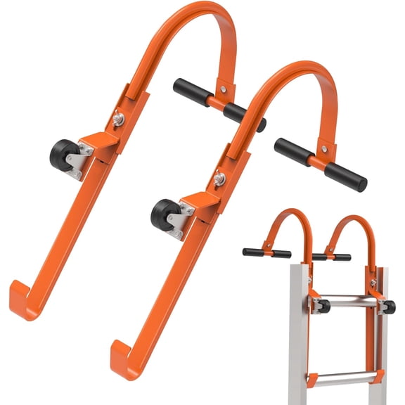 Ladder Roof Hook 2 Pack with Wheel Heavy Duty Steel Ladder Stabilizer, Roof Ridge Extension, Wheel Rubber and Rubber Grip T-Bar for Damage Prevention, for Damage Prevention