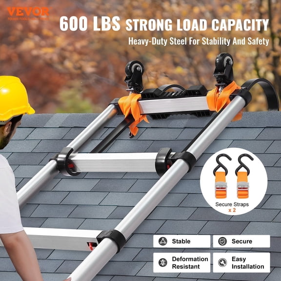 Ladder Roof Hook, 2 Pack with Fixed Wheel & Swivel Bar, Wheel Heavy Duty Steel Ladder Stabilizer, Roof Ridge Extension for Damage Prevention, 600 lbs