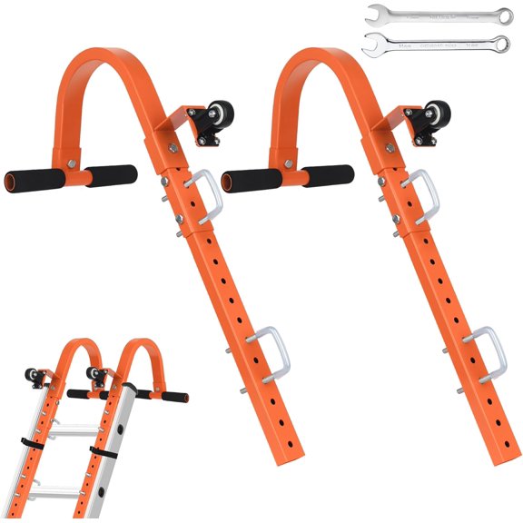 Ladder Roof Hook with Wheel Hooks for Ridge, Stabilizer Heavy Duty Steel, Rubber Grip T-Bar Damage Prevention 9.4lb
