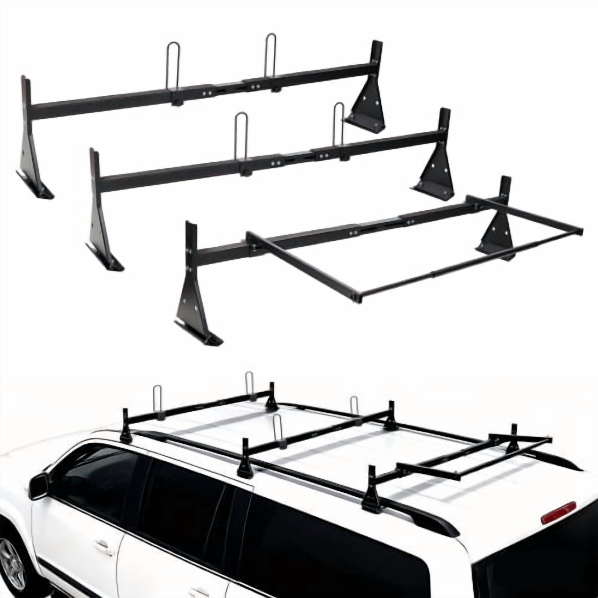 Back Rack Van Ladder Roof Racks with Rear Roller, 3 Bars,800 lbs Capacity Heavy-Duty ...