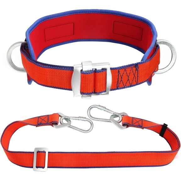 Ladder Safety Harness Belt with Adjustable Lanyard, Tree Climbing Lanyard Fall Arrest Kit, Work Positioning Lineman Climbing Belt for Roofing Arborist Construction Fall Protection